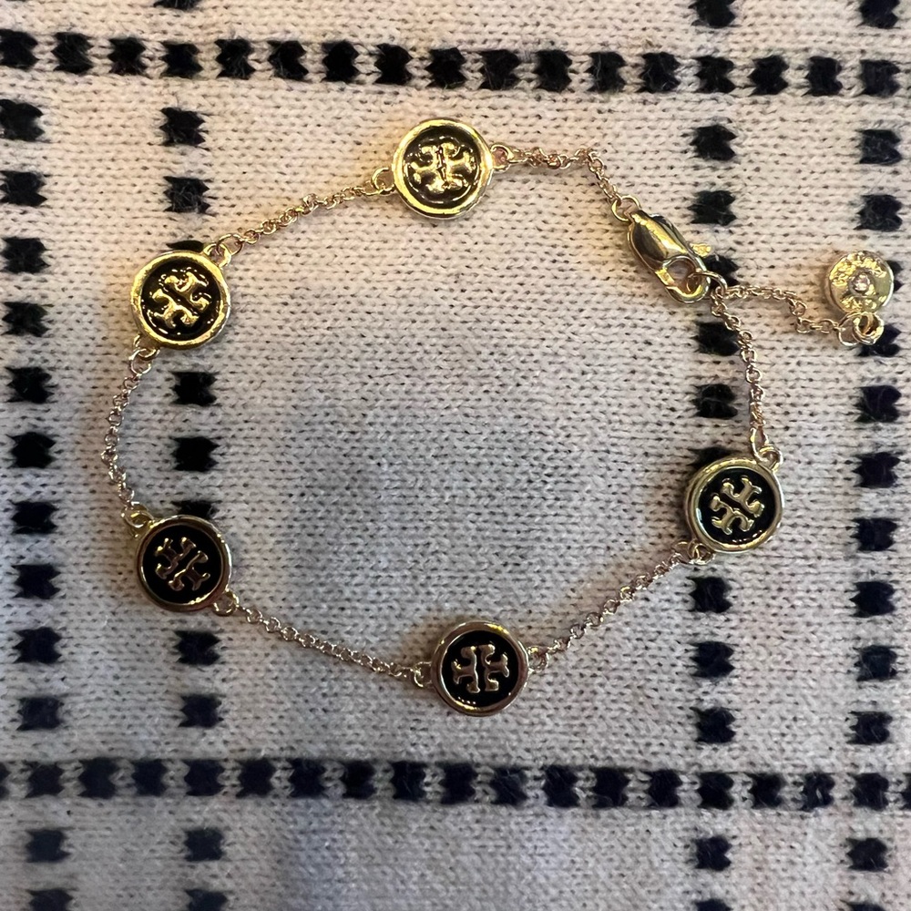 Tory Burch Gold Bracelet with Black Enamel